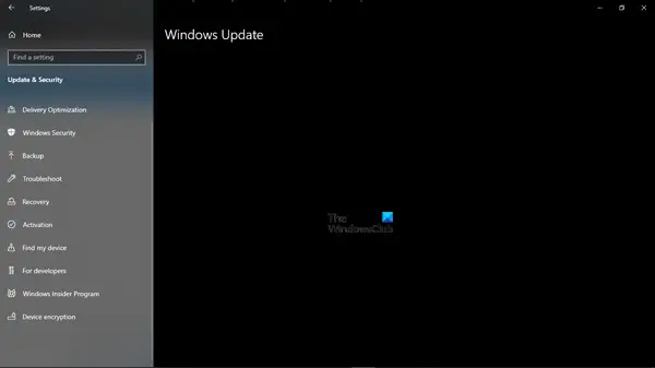 windows 10 update settings blank