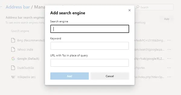 Manually add a search engine