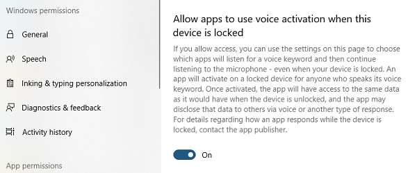 Allow Apps to use Voice activation in Windows 10 Lock Screen