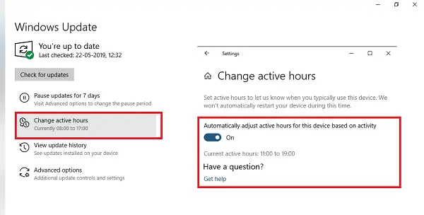 Automatically Change Active Hours Windows 10