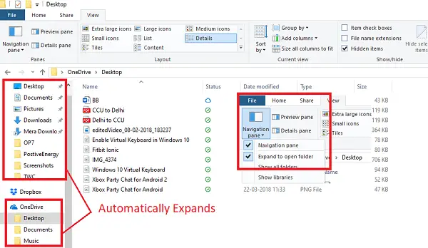 Make Explorer Navigation Pane Expand to open folder in Windows 10