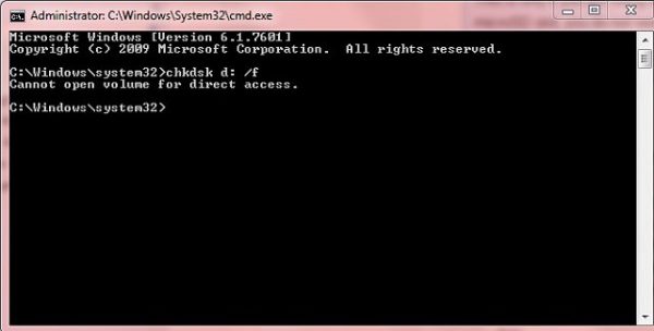 CHKDSK cannot open volume for direct access