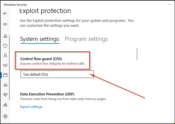 Change Windows Security settings - Control Flow Guard