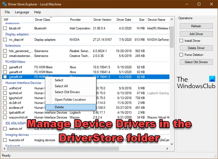 Manage Device Drivers in the DriverStore folder