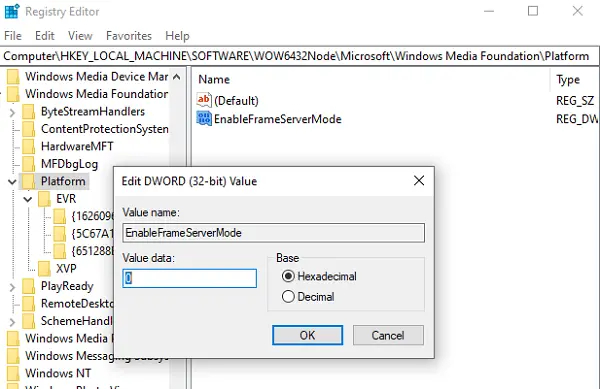 Enable Frame ServerMode Camera Error Windows