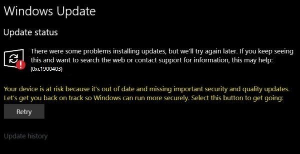 Windows Update Error 0xc1900403