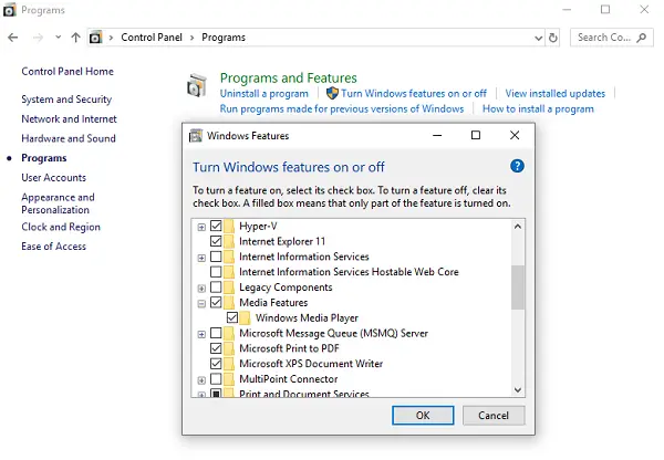 Install Windows Media Player 12 in Windows 10