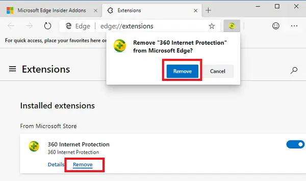 Remove extension from Microsoft Edge