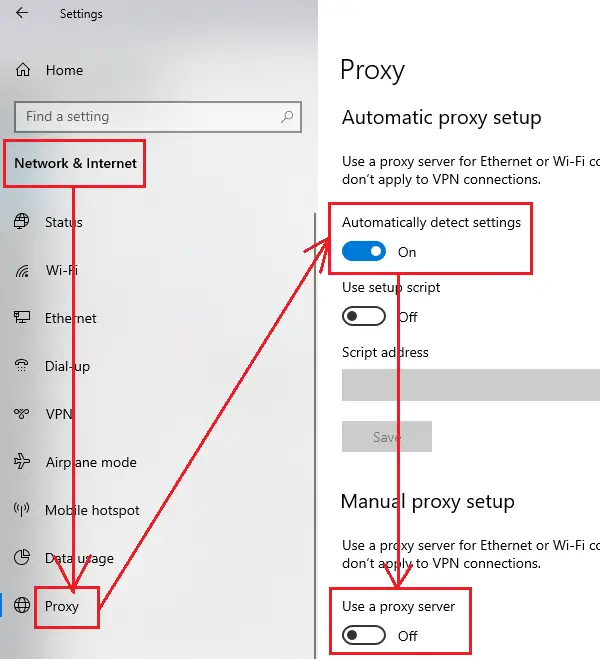 Remove proxy settings from your system