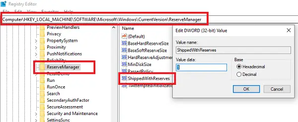 Registry Settings for Reserved Storage Settings in Windows 10