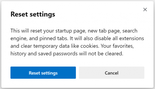 Reset the Microsoft Edge Chromium browser