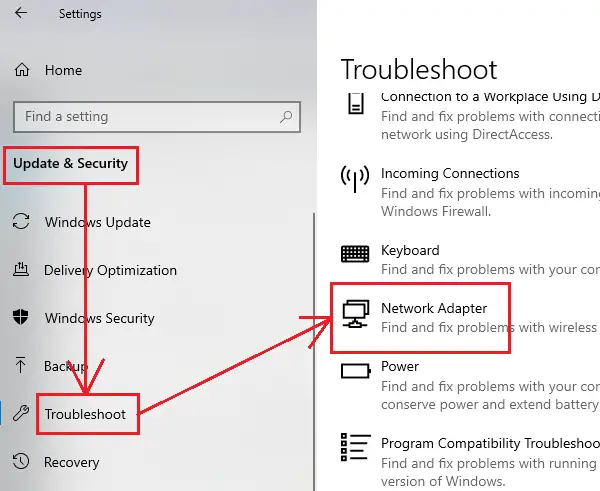 Run the Network Adapter troubleshooter