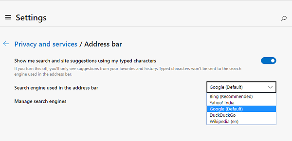 How to change default Search Engine in new Microsoft Edge Chromium browser