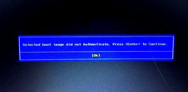 Selected boot image did not authenticate