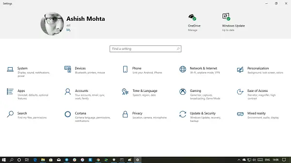 Settings Header design on Windows 10