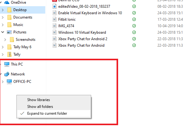 file explorer navigation pane menu