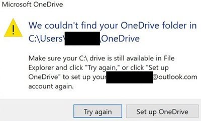 We couldn’t find your OneDrive folder