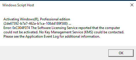 Windows 10 Activation Error 0xC004F078