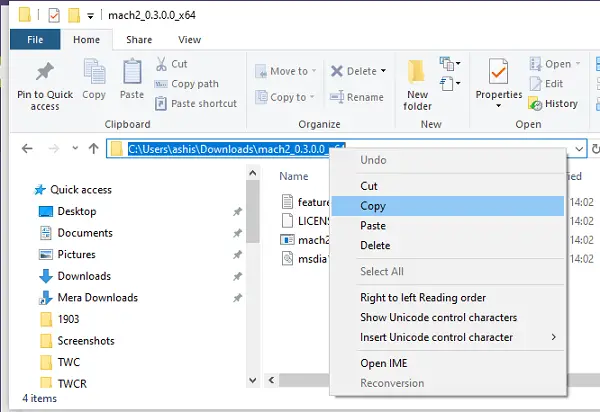 Copy path of Mach2 folder