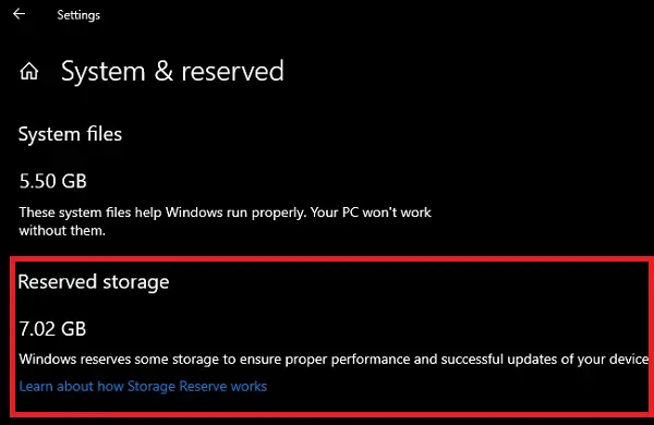 enable or disable Reserved Storage