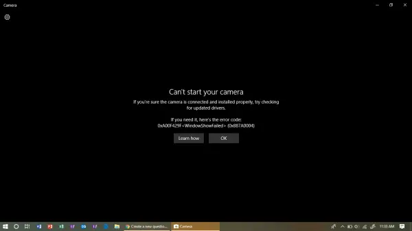 Windows 10 can't start your Camera, 0xa00f429f