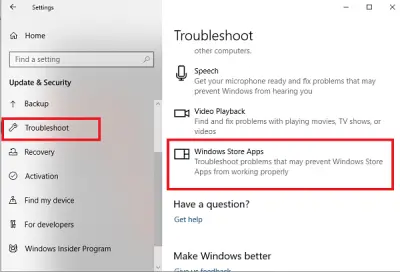 Windows Store Troubleshooter