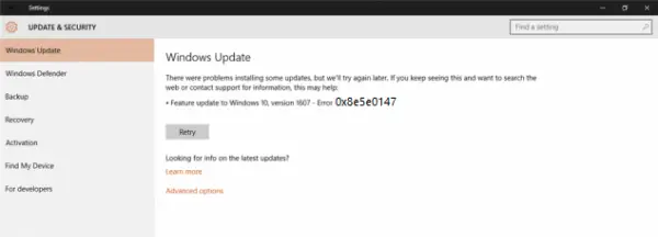 Windows Update Error Code 0x8e5e0147