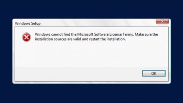 Windows, Microsoft Yazılım Lisans Koşullarını bulamıyor