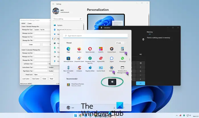 open multiple apps start menu