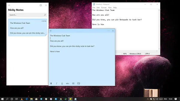 How to put Sticky Note or Notepad on Desktop in Windows 11/10