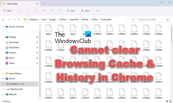 Cannot clear Browsing Cache & History in Chrome