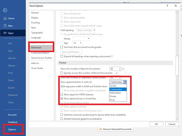 Microsoft Word uses horizontal together with vertical rulers to align paragraphs How to alter Ruler unit of measurement inwards Word, Excel, PowerPoint