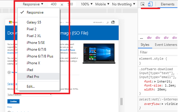 Chrome Developer Tool Change Responsiveness