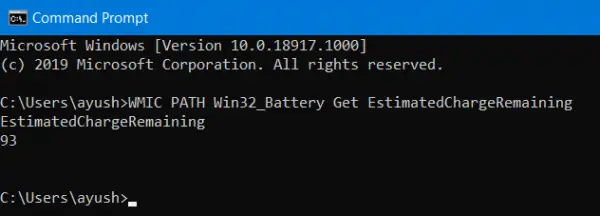 How to check Battery level using Command line in Windows 10