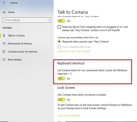 Microsoft Cortana voice commands