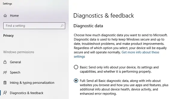 Enable Full Diagnostic Data in Windows 10