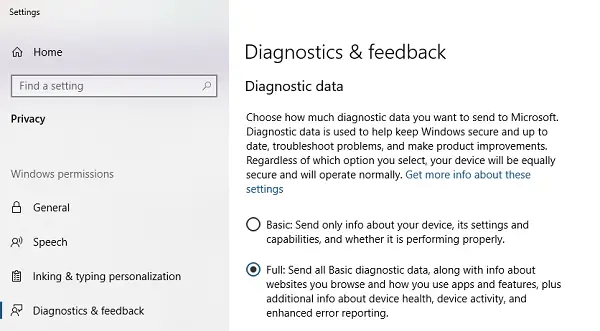 Activer les données de diagnostic complètes dans Windows 10