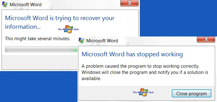 Microsoft Word has stopped working