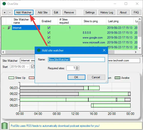 Monitor your internet connection and websites with OverSite