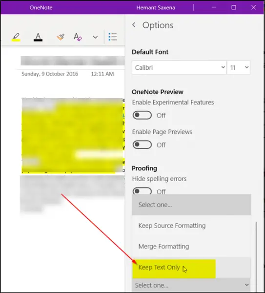 Force OneNote to paste plain text only without formatting