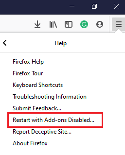 Restart with add-ons disabled