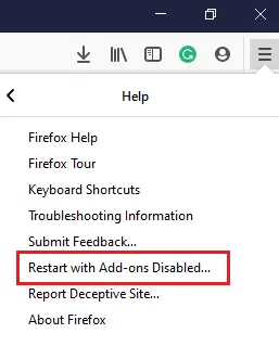 Restart with add-ons disabled