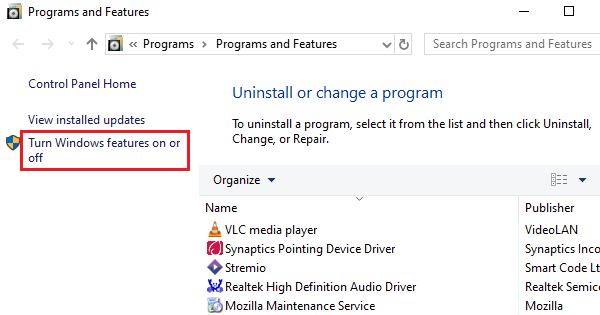 Turn Windows features ON or OFF