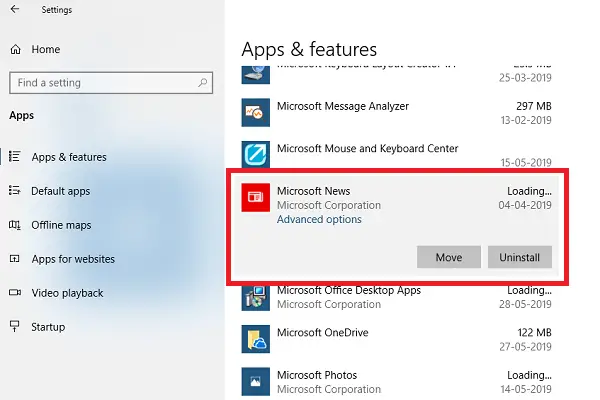 Uninstall Microsoft News App in Windows 10