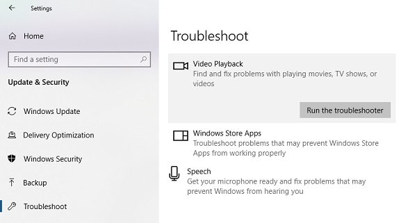 Windows Video Playerback Troubleshooter