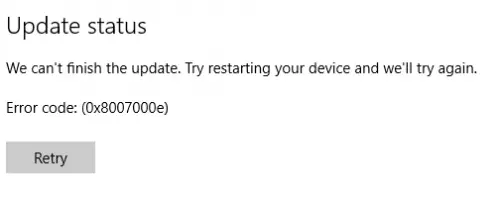 Windows 10 Feature Update failed with error code 0x8007000e