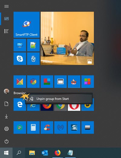 How to Unpin a group of Tiles for Windows 10 Start Menu