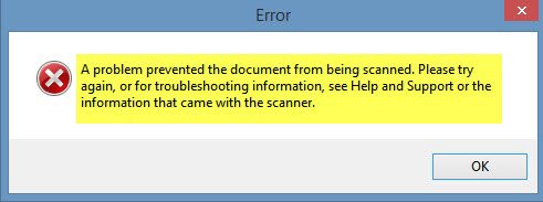 A problem prevented the document from being scanned - 89