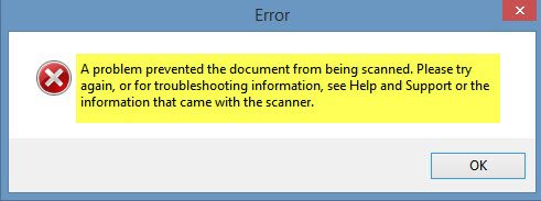 A problem prevented the document from being scanned