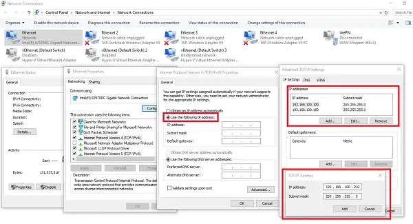 Add Multiple IP address to Network adapter